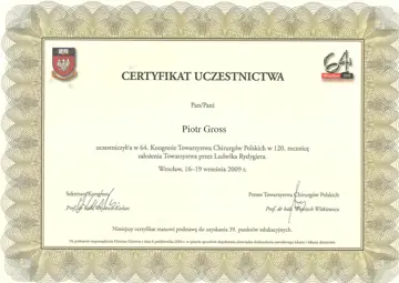Certyfikat — dr Piotr Gross