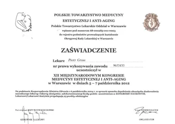 Certyfikat — dr Piotr Gross