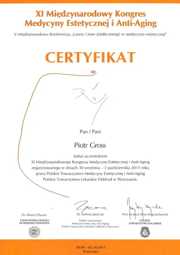 Certyfikat — dr Piotr Gross