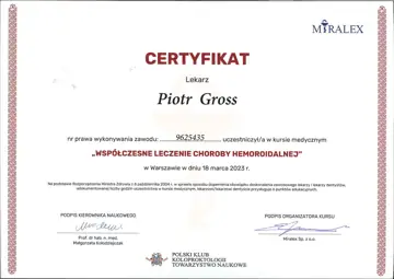 Certyfikat — dr Piotr Gross