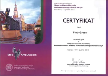 Certyfikat — dr Piotr Gross