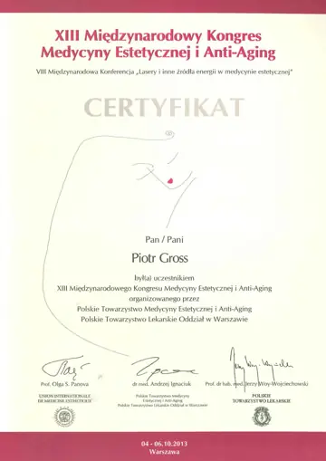 Certyfikat — dr Piotr Gross