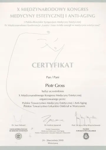 Certyfikat — dr Piotr Gross