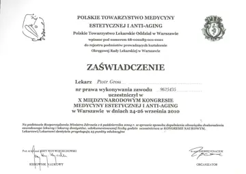 Certyfikat — dr Piotr Gross
