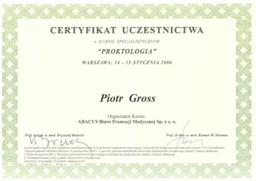 Certyfikat — dr Piotr Gross