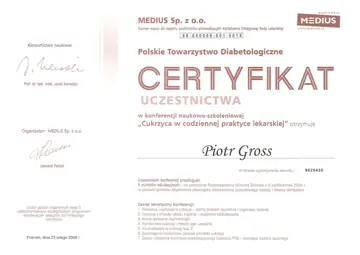 Certyfikat — dr Piotr Gross