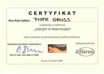 Certyfikat — dr Piotr Gross