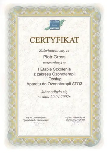 Certyfikat — dr Piotr Gross