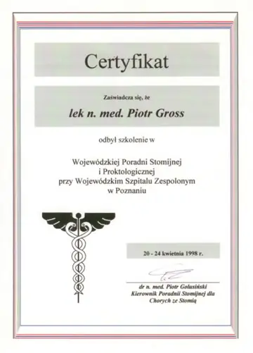 Certyfikat — dr Piotr Gross