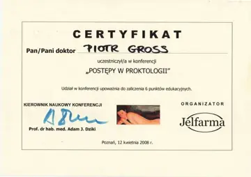 Certyfikat — dr Piotr Gross