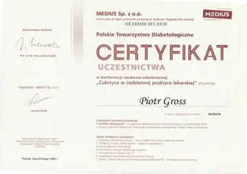 Certyfikat — dr Piotr Gross