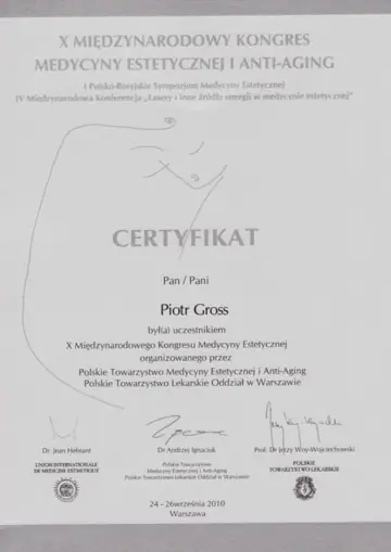 Certyfikat — dr Piotr Gross