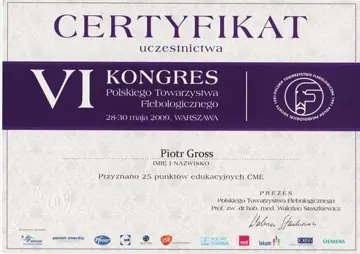 Certyfikat — dr Piotr Gross