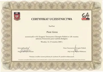 Certyfikat — dr Piotr Gross